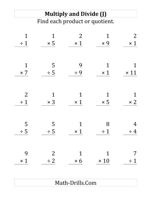 The Multiplying and Dividing by 1 (J) Math Worksheet