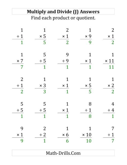 The Multiplying and Dividing by 1 (J) Math Worksheet Page 2