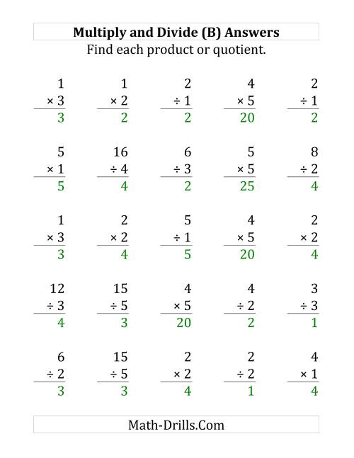 The Multiplying and Dividing with Facts From 1 to 5 (B) Math Worksheet Page 2