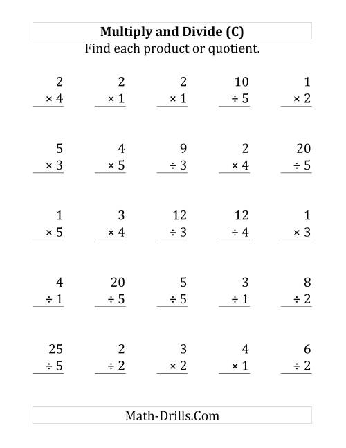 The Multiplying and Dividing with Facts From 1 to 5 (C) Math Worksheet