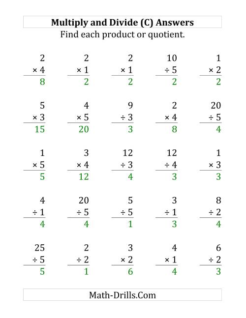 The Multiplying and Dividing with Facts From 1 to 5 (C) Math Worksheet Page 2