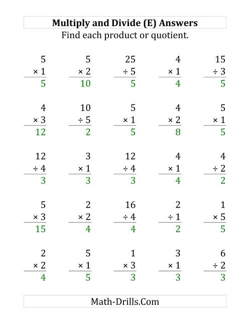The Multiplying and Dividing with Facts From 1 to 5 (E) Math Worksheet Page 2