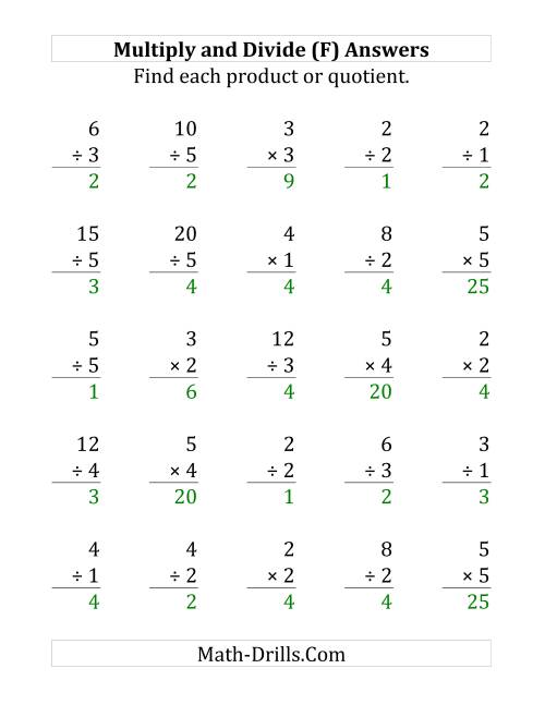 The Multiplying and Dividing with Facts From 1 to 5 (F) Math Worksheet Page 2