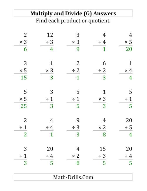 The Multiplying and Dividing with Facts From 1 to 5 (G) Math Worksheet Page 2
