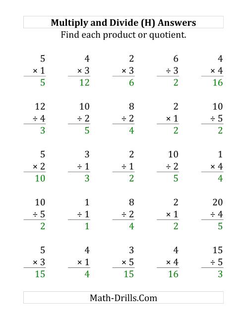The Multiplying and Dividing with Facts From 1 to 5 (H) Math Worksheet Page 2
