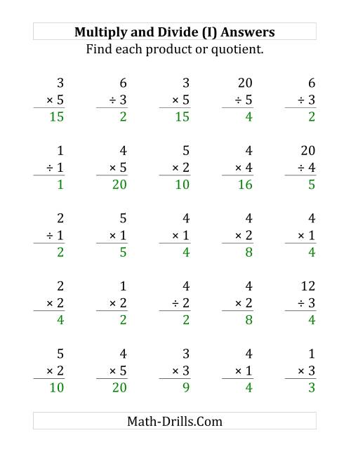 The Multiplying and Dividing with Facts From 1 to 5 (I) Math Worksheet Page 2