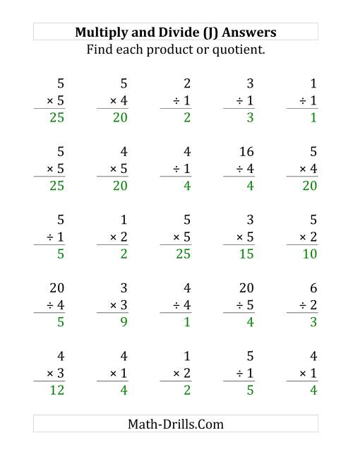 The Multiplying and Dividing with Facts From 1 to 5 (J) Math Worksheet Page 2