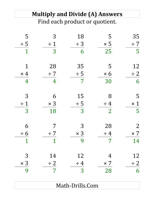 The Multiplying and Dividing with Facts From 1 to 7 (A) Math Worksheet Page 2