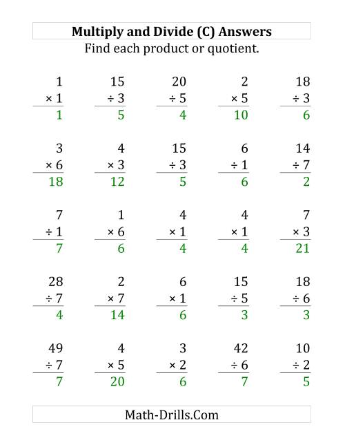 The Multiplying and Dividing with Facts From 1 to 7 (C) Math Worksheet Page 2