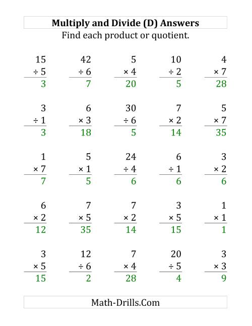 The Multiplying and Dividing with Facts From 1 to 7 (D) Math Worksheet Page 2