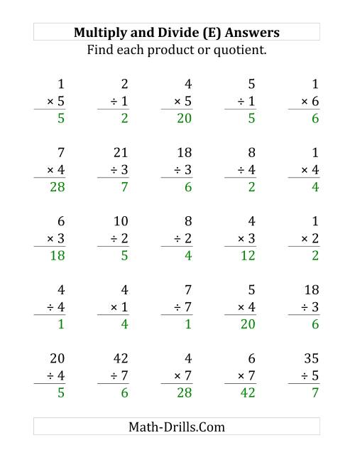 The Multiplying and Dividing with Facts From 1 to 7 (E) Math Worksheet Page 2