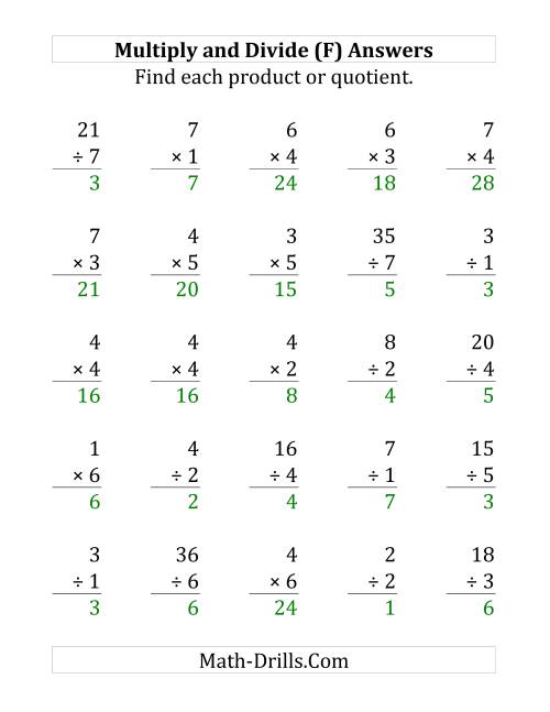 The Multiplying and Dividing with Facts From 1 to 7 (F) Math Worksheet Page 2