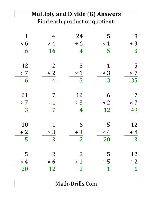 The Multiplying and Dividing with Facts From 1 to 7 (G) Math Worksheet Page 2