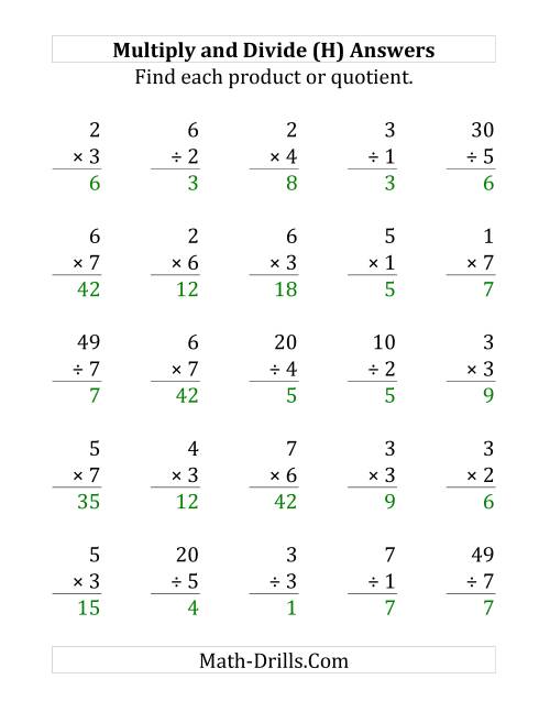 The Multiplying and Dividing with Facts From 1 to 7 (H) Math Worksheet Page 2