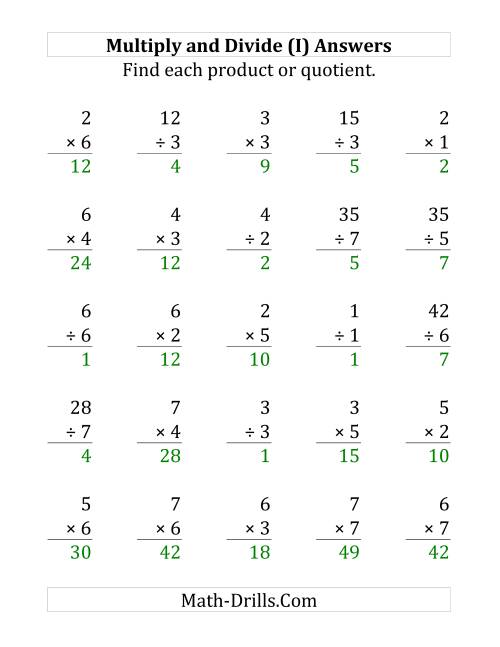 The Multiplying and Dividing with Facts From 1 to 7 (I) Math Worksheet Page 2