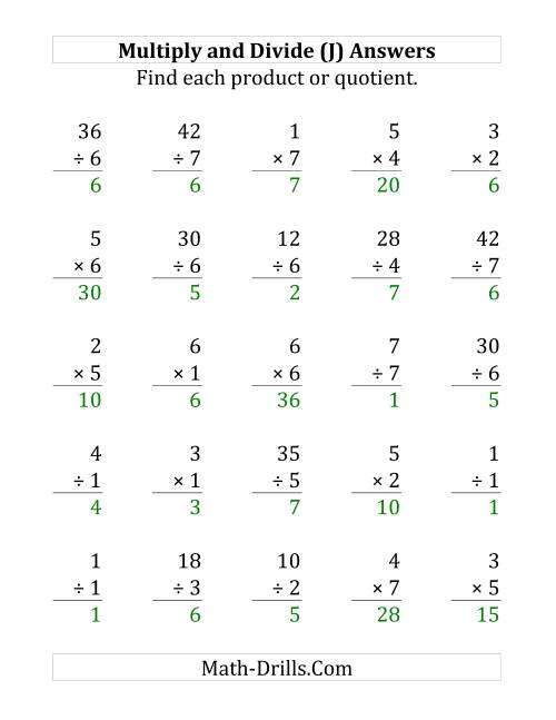 The Multiplying and Dividing with Facts From 1 to 7 (J) Math Worksheet Page 2