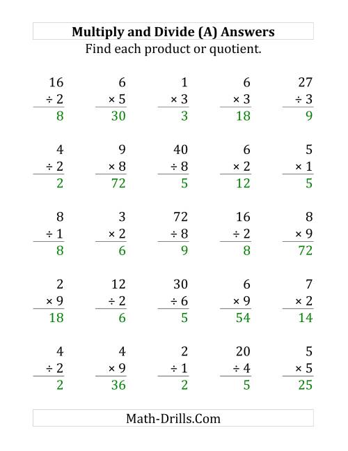 The Multiplying and Dividing with Facts From 1 to 9 (A) Math Worksheet Page 2