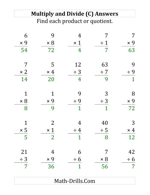 The Multiplying and Dividing with Facts From 1 to 9 (C) Math Worksheet Page 2