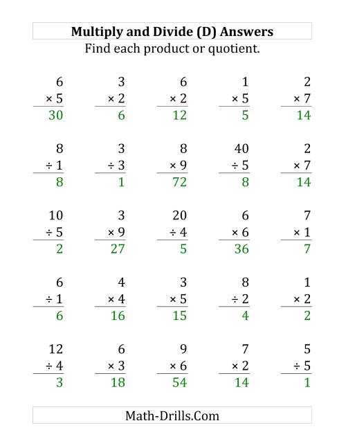 The Multiplying and Dividing with Facts From 1 to 9 (D) Math Worksheet Page 2