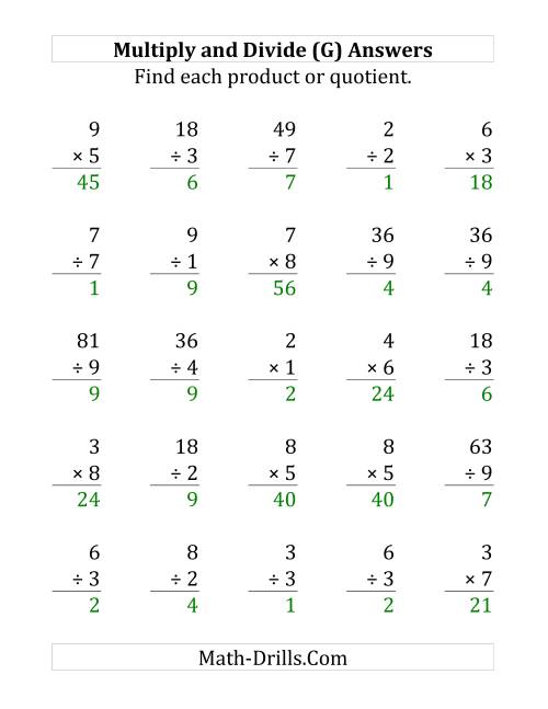The Multiplying and Dividing with Facts From 1 to 9 (G) Math Worksheet Page 2