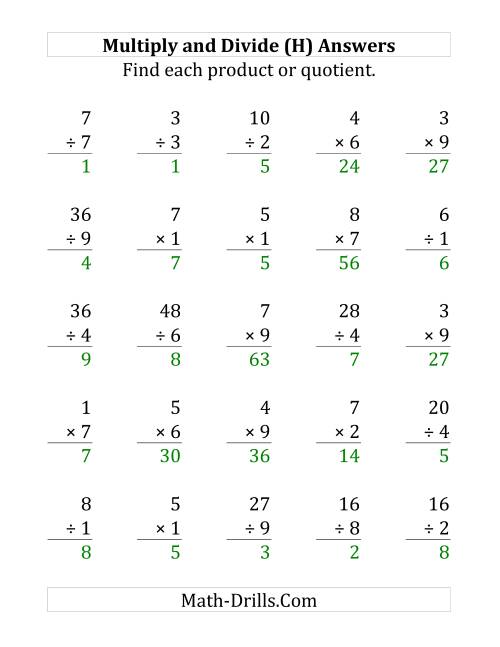 The Multiplying and Dividing with Facts From 1 to 9 (H) Math Worksheet Page 2