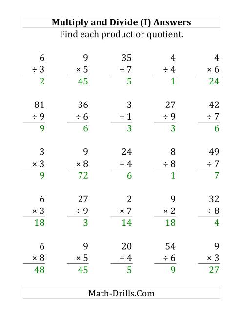 The Multiplying and Dividing with Facts From 1 to 9 (I) Math Worksheet Page 2