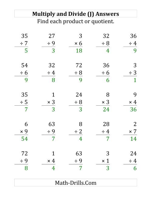 The Multiplying and Dividing with Facts From 1 to 9 (J) Math Worksheet Page 2