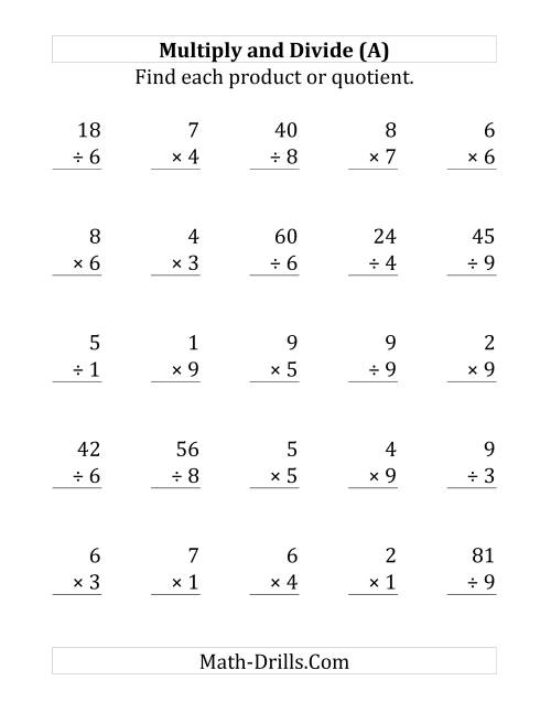 The Multiplying and Dividing with Facts From 1 to 10 (A) Math Worksheet