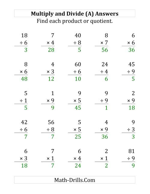 The Multiplying and Dividing with Facts From 1 to 10 (A) Math Worksheet Page 2
