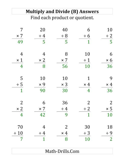 The Multiplying and Dividing with Facts From 1 to 10 (B) Math Worksheet Page 2