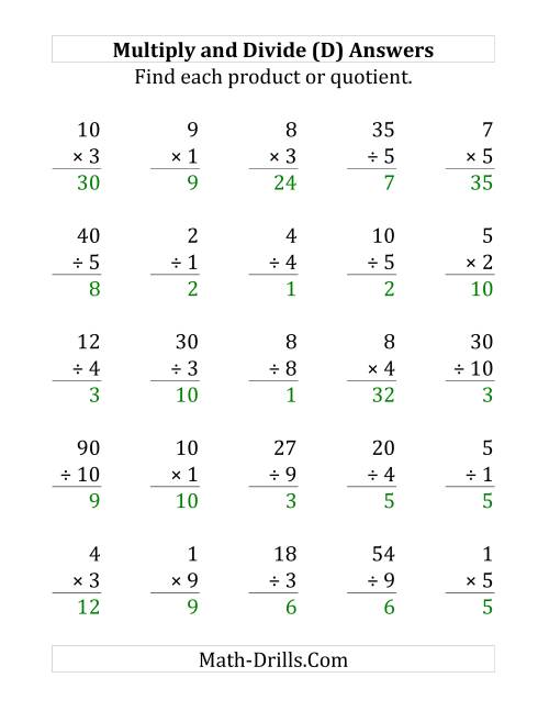 The Multiplying and Dividing with Facts From 1 to 10 (D) Math Worksheet Page 2