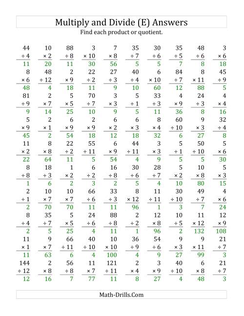 The Multiplying and Dividing with Facts From 1 to 12 (E) Math Worksheet Page 2