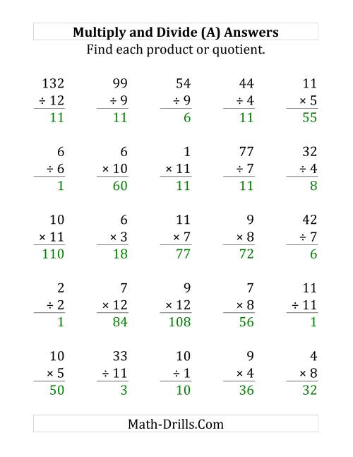 The Multiplying and Dividing with Facts From 1 to 12 (A) Math Worksheet Page 2
