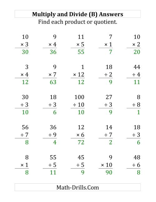 The Multiplying and Dividing with Facts From 1 to 12 (B) Math Worksheet Page 2