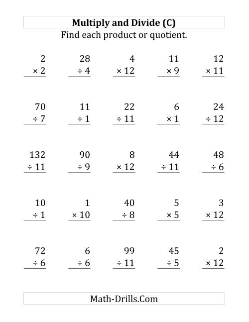 The Multiplying and Dividing with Facts From 1 to 12 (C) Math Worksheet