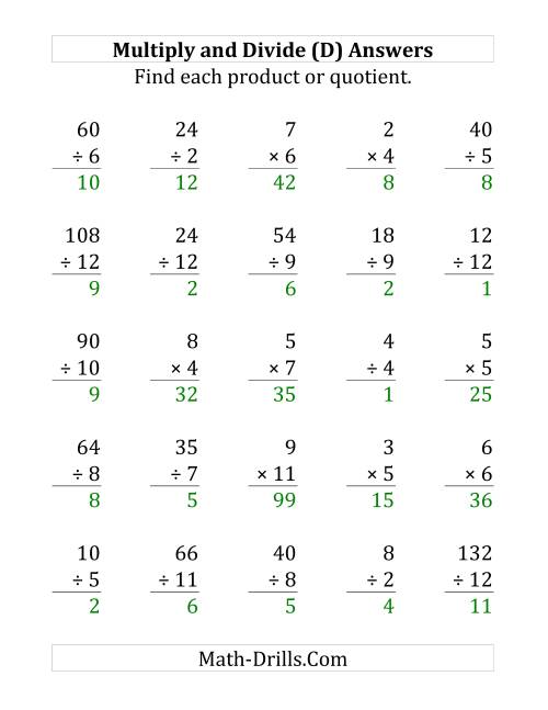 The Multiplying and Dividing with Facts From 1 to 12 (D) Math Worksheet Page 2