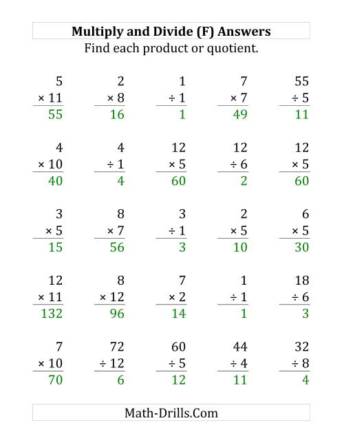 The Multiplying and Dividing with Facts From 1 to 12 (F) Math Worksheet Page 2