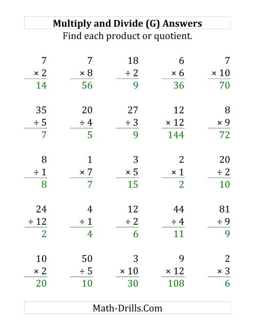 The Multiplying and Dividing with Facts From 1 to 12 (G) Math Worksheet Page 2