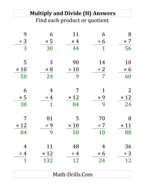 The Multiplying and Dividing with Facts From 1 to 12 (H) Math Worksheet Page 2