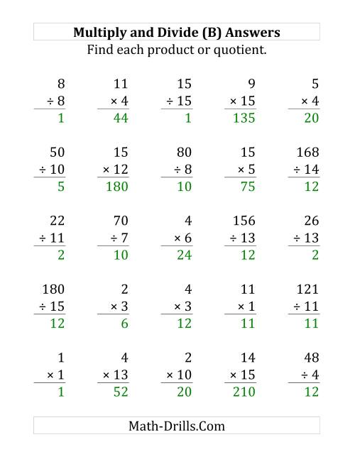 The Multiplying and Dividing with Facts From 1 to 15 (B) Math Worksheet Page 2