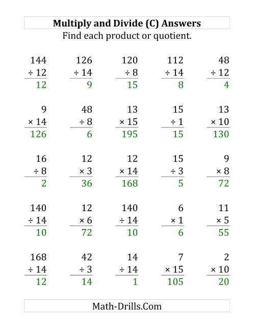 The Multiplying and Dividing with Facts From 1 to 15 (C) Math Worksheet Page 2