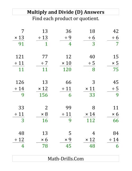 The Multiplying and Dividing with Facts From 1 to 15 (D) Math Worksheet Page 2