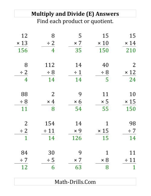 The Multiplying and Dividing with Facts From 1 to 15 (E) Math Worksheet Page 2