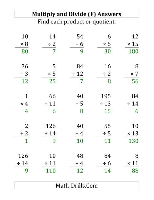 The Multiplying and Dividing with Facts From 1 to 15 (F) Math Worksheet Page 2
