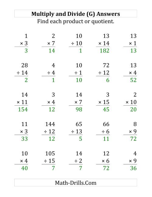 The Multiplying and Dividing with Facts From 1 to 15 (G) Math Worksheet Page 2