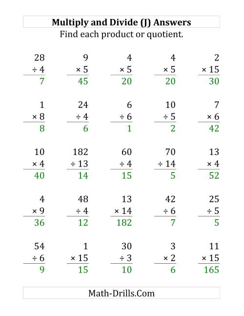 The Multiplying and Dividing with Facts From 1 to 15 (J) Math Worksheet Page 2