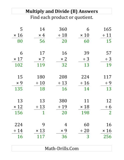 The Multiplying and Dividing with Facts From 1 to 20 (B) Math Worksheet Page 2
