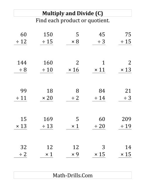 The Multiplying and Dividing with Facts From 1 to 20 (C) Math Worksheet