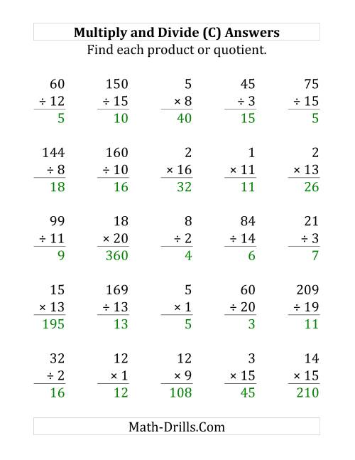 The Multiplying and Dividing with Facts From 1 to 20 (C) Math Worksheet Page 2