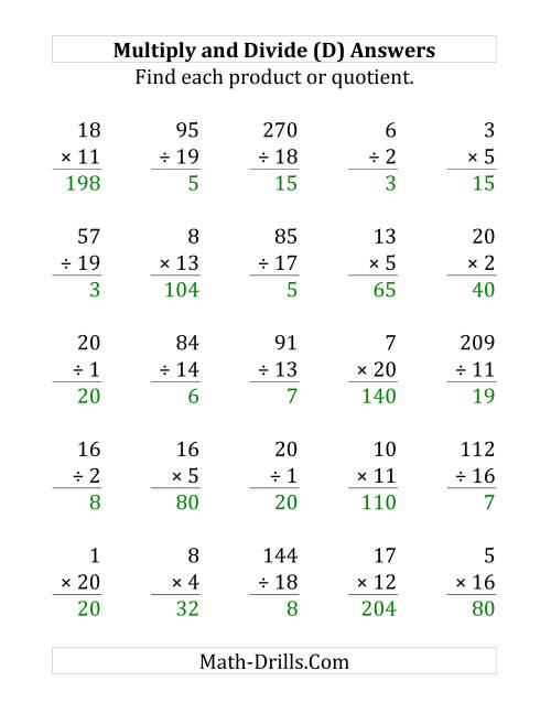 The Multiplying and Dividing with Facts From 1 to 20 (D) Math Worksheet Page 2